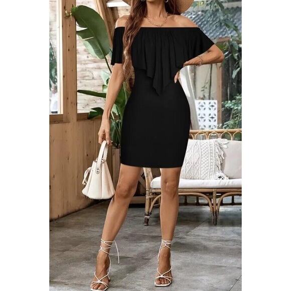 Sexy One Shoulder Ruffle Mini Bodycon Dress Off The Shoulder Tiered Ruffle Sz XL - Picture 4 of 12